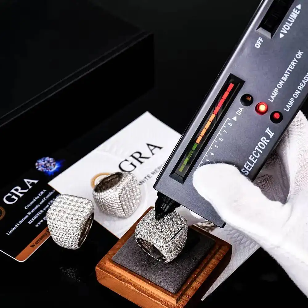 Фото Мужское кольцо Custom Gra Certified Trending S925 из стерлингового серебра с муассанитом, инкрустированное бриллиантами, в стиле хип-хоп, кубинское, большое №5