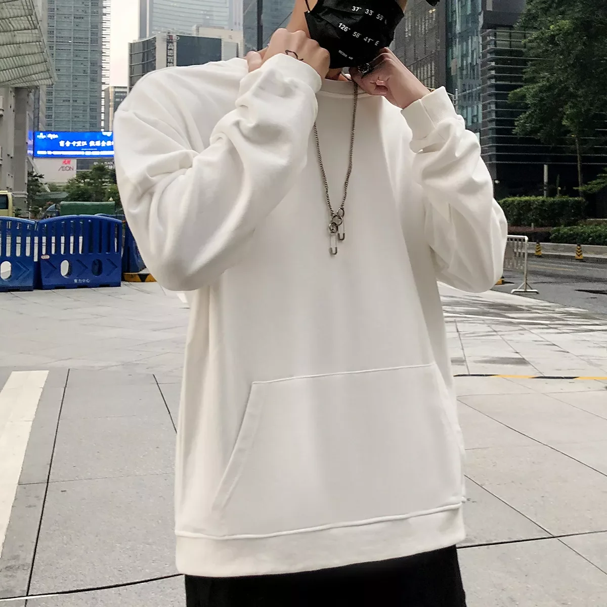 

Пуловер мужской однотонный без пальто с длинным рукавом и круглым вырезом