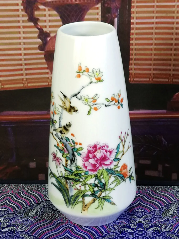 

Small vase Ceramic decoration Jingdezhen pastel painting living room TV cabinet porch home retro decoration vase flower arrangem