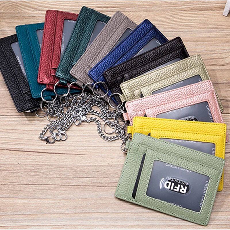 Genuine Leather Men and Women Card Holder Multifunctional Zipper Womens Wallet Credit ID Card Case RFID Mens Keychain Coin Purse