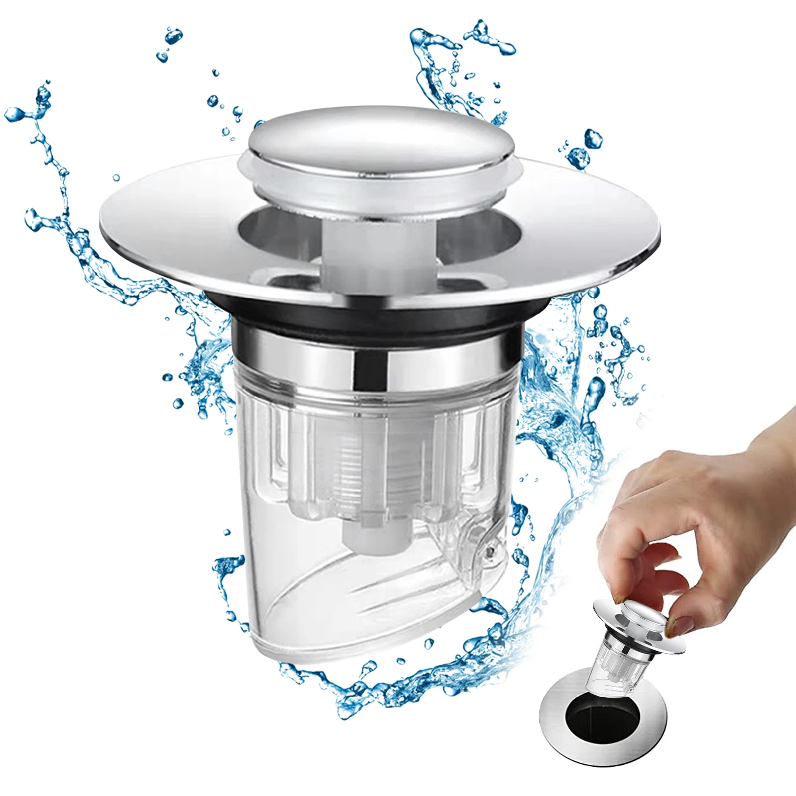 

Bathroom Sink Stopper Bounce Drain Filter Drain Stopper Push Type Sink Drain Plug Kitchen Bathroom Wash Basin with Hair Catcher