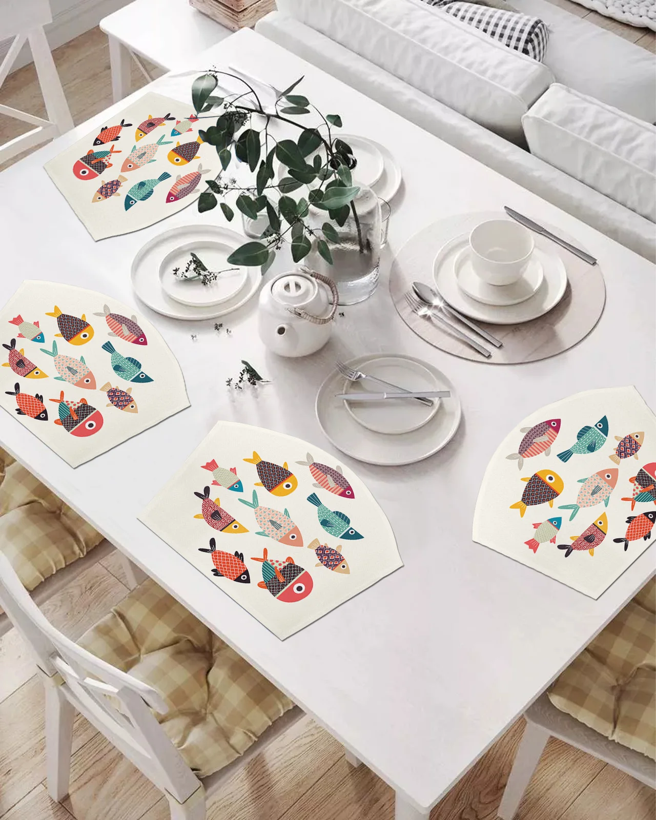 

2/4/6 шт. набор подставок в форме веера, мультяшные коврики для рыбьего стола, подставка, миска, коврик, рождественский домашний декор, кухонны...