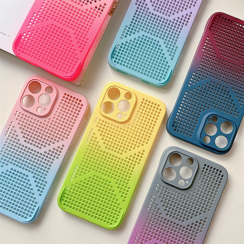 

PC Hard Back Cover Lens Protection Phone Case for iPhone 13 12 11 Pro Max 12 13 Pro Shockproof Frameless Hollow Cooling Gradient