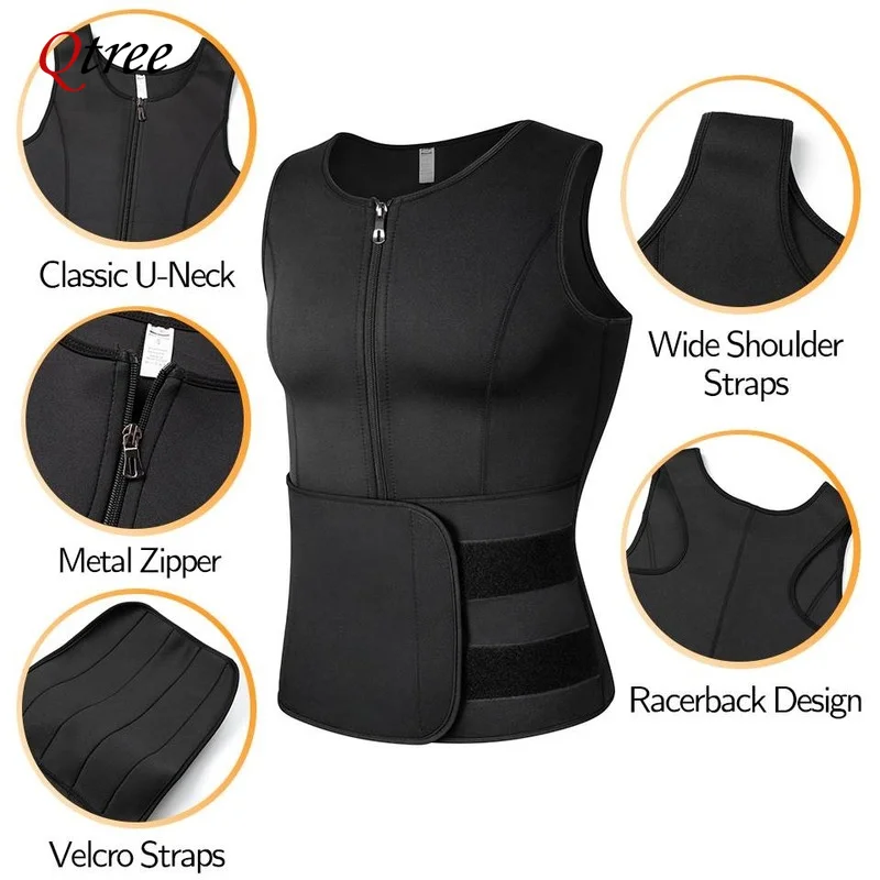 Men Waist Trainer Slimming Vest Sauna Sweat Compression Workout Shirts Fat Burner Stomach Slim Body Shaper Weight Loss Suit