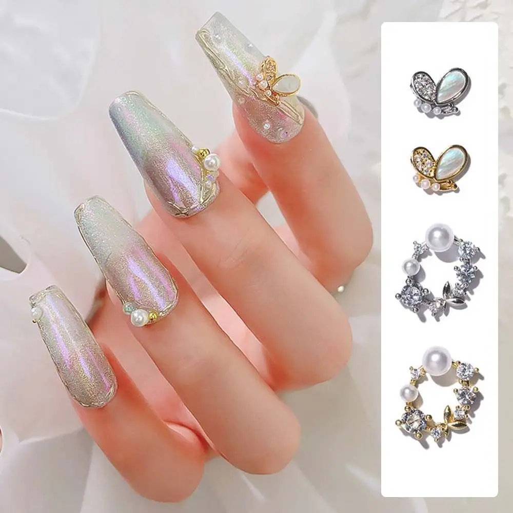 

Charming Nail Art Pearl Butterfly Jewelry Light Luxury Zircon Super Flash Diamond Three-dimensional Nail Decor Shiny Rhinestone