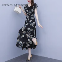 women dress chiffon floral vestido maxi boho v collar summer elegant 2022 hot sale mother ruffles 4xl beach long dress