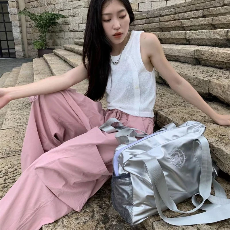 

Серебристая спортивная женская сумка-тоут MBTI, вместительные Наплечные сумки для девочек, нейлоновые сумки для покупок, роскошные дизайнерские женские сумки