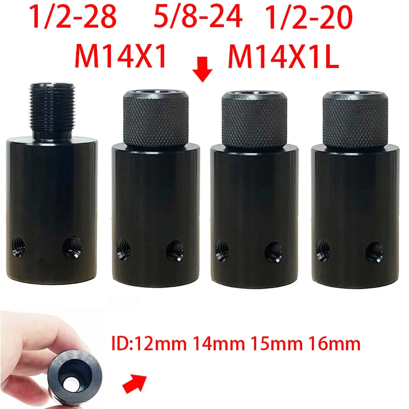 

1/2-28 5/8-24 1/2-20 M14X1 M14X1L Barrel End Threaded Adapter for 12 14 15 16mm Diameter