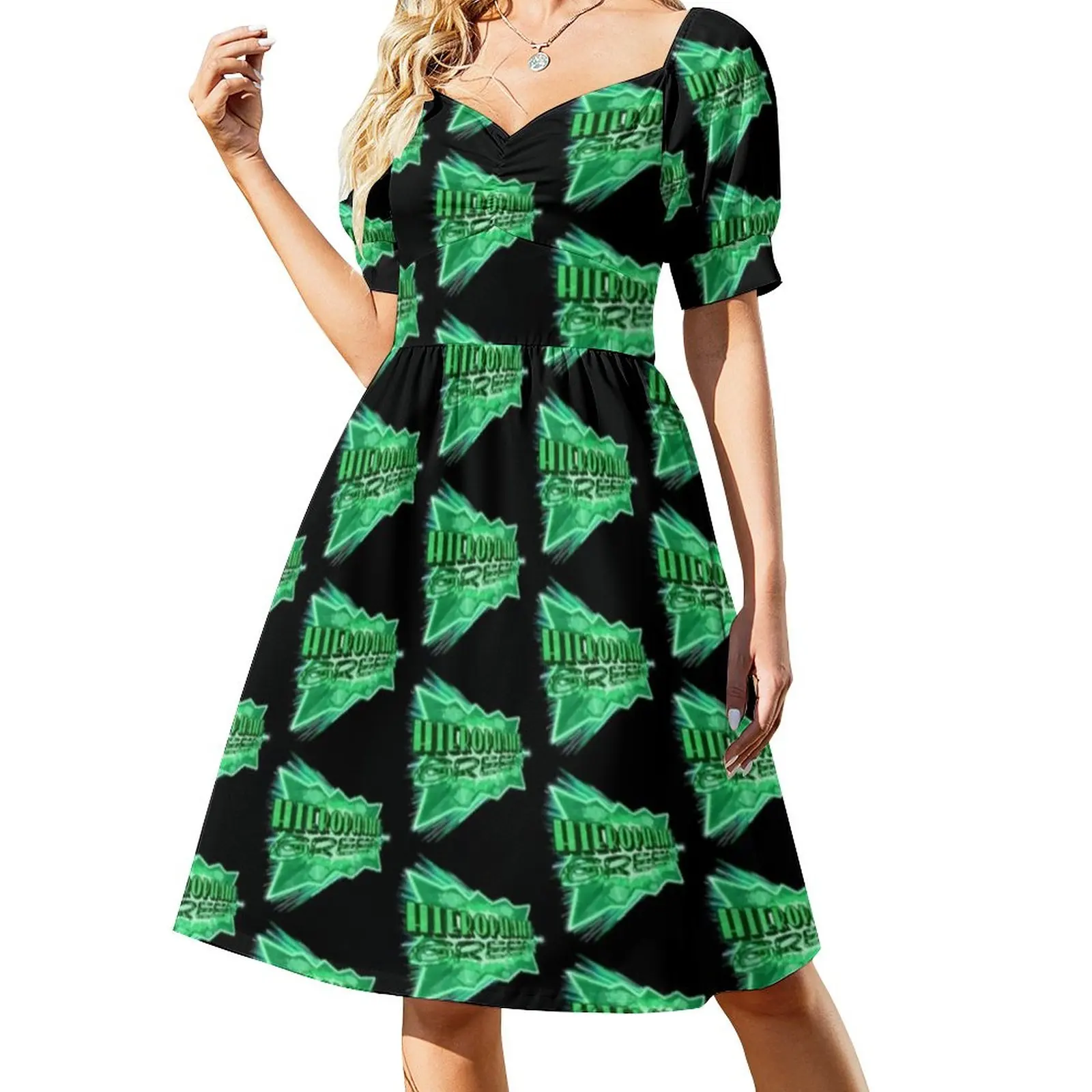 

Jojo Character Dress Green Hierophant Stand Retro Dresses Woman Short Sleeve Aesthetic Casual Dress V Neck Oversized Vestido