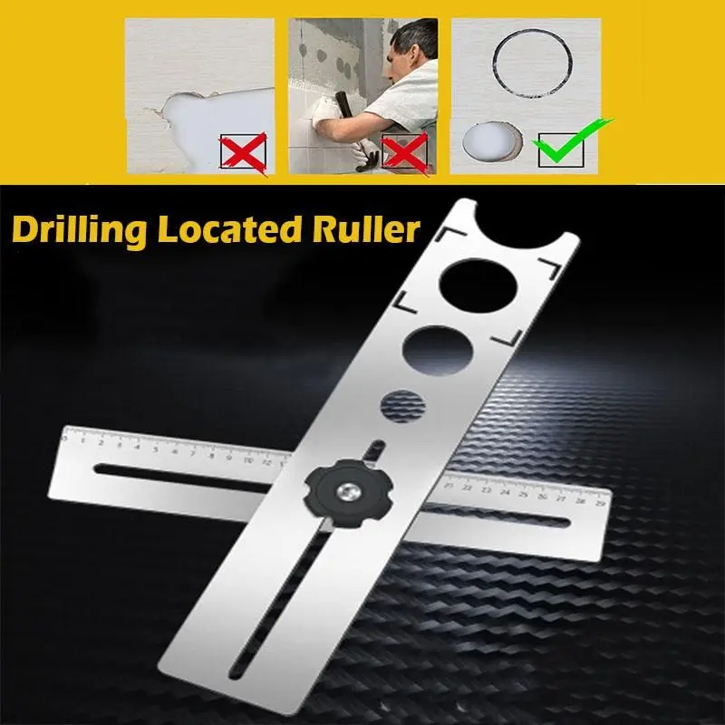 Universal Tile Marble Glass Ceramic Floor Drilling Hole Tools Adjustable Tile Locator to Wall Marking Position Ruler Silver