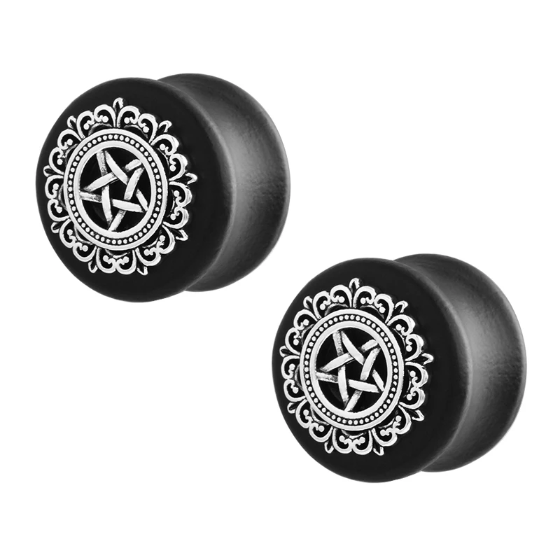 Tapones para los oídos con Mandala de madera Natural negra, expansores de oreja, medidores de pendientes, Piercing, tapón, joyería para el cuerpo