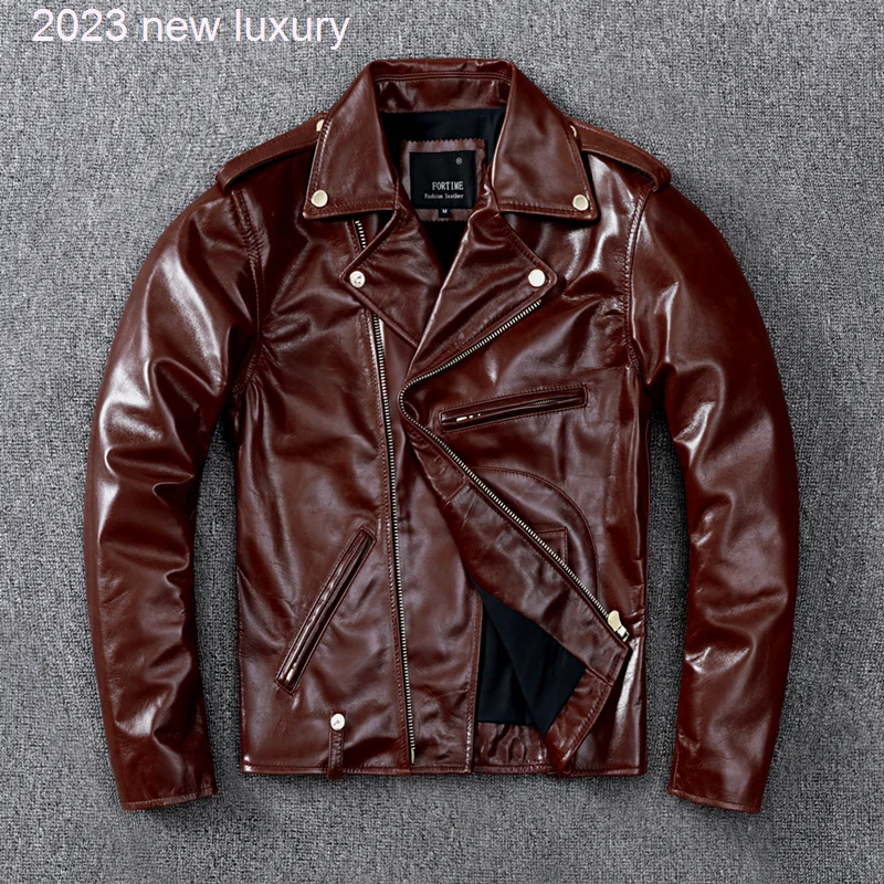 

Импортная брендовая итальянская овчина, Мужская Классическая винтажная куртка большого размера из натуральной кожи, мотоциклетное пальто ...