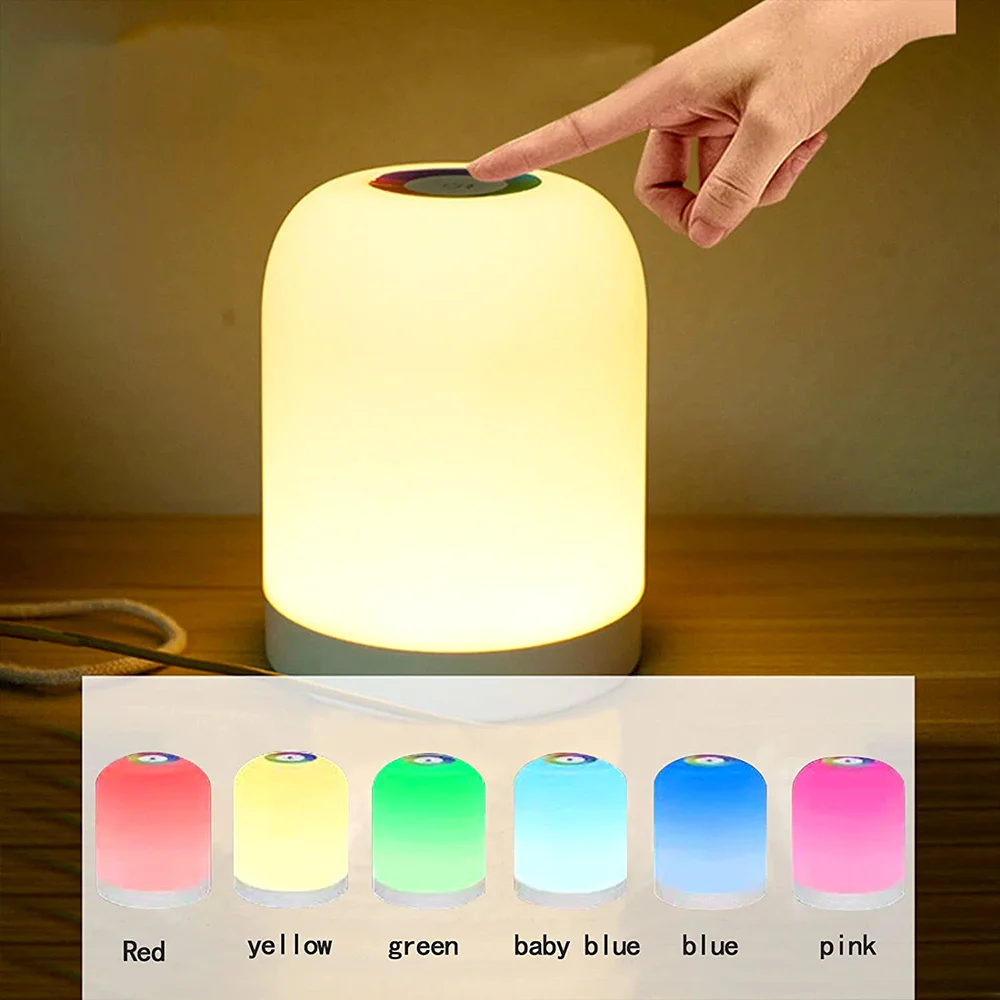 

LED Touching Control Portable Bedside Table Lamp USB Rechargeable Night Light Baby Nursing Lamp Dimmable RGB Color
