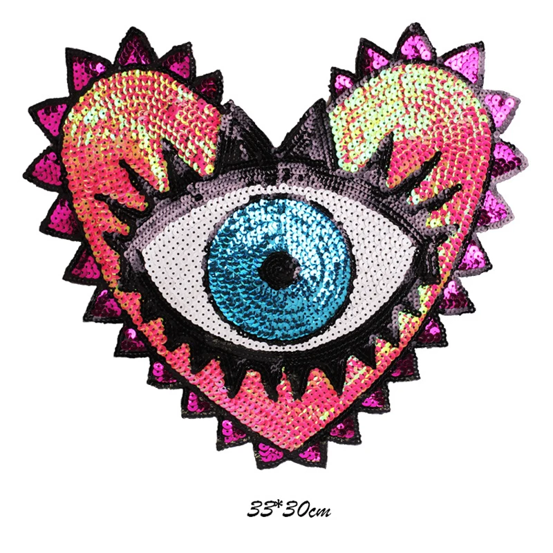 

Sequins Patch for Clothes Coat Embroidery Patches Heart Eye Diy Clothing Stickers Sew on Embroidered Applique Patch DIY Handmade