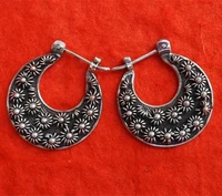 vintage round hollow hand engraved flower earrings for women creativity metal silver color hook dangle earrings jewelry