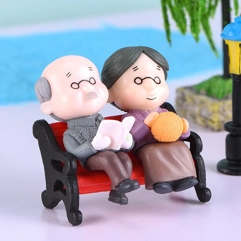

1Set Grandma Grandpa Couple Figurines Cute Miniature Craft Garden Home Decor Micro Landscape Sweety Ornament