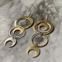boho mixed metal geometric crescent moon drop dangle earrings for women witchy charm jewelry wholesale korean earrings fashion