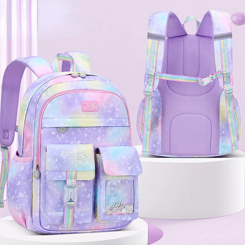 Children Tie-dyed Fantasy Purple Fashion Backpacks New Girls Cute Gradient School Tutorial Bags Kids Students Stationery Box Hot