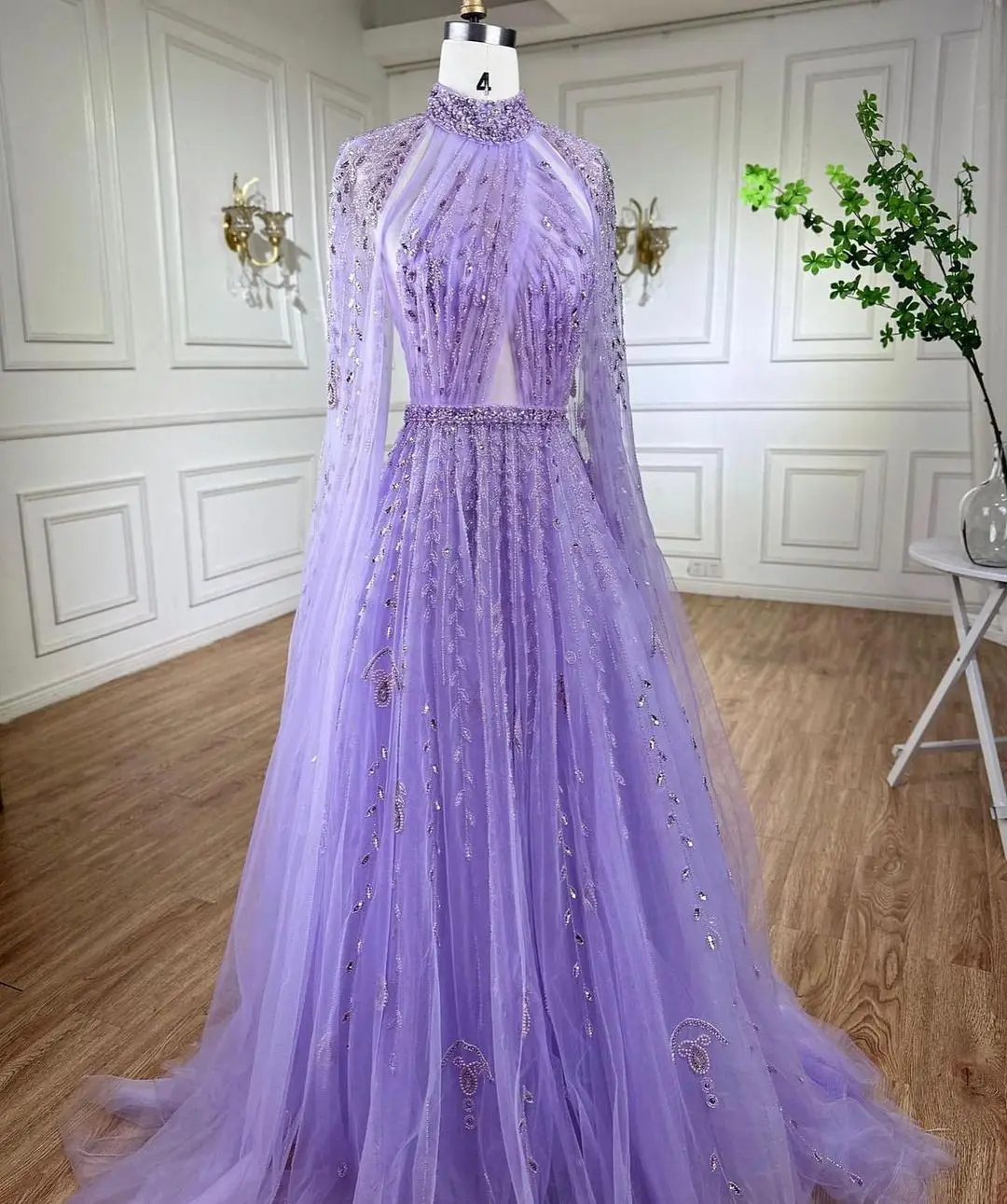 

Sapmae O-neck Sequined Beaded Tulle Backless A-line Court Train Zipper Up Elegant Prom Formal Evenning Party Dress For Women