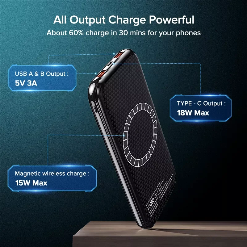 

QOOVI Power Bank 18W PD Wireless 10000mAh USB C Charger External Battery Portable Quick Charge PowerBank For iPhone 12