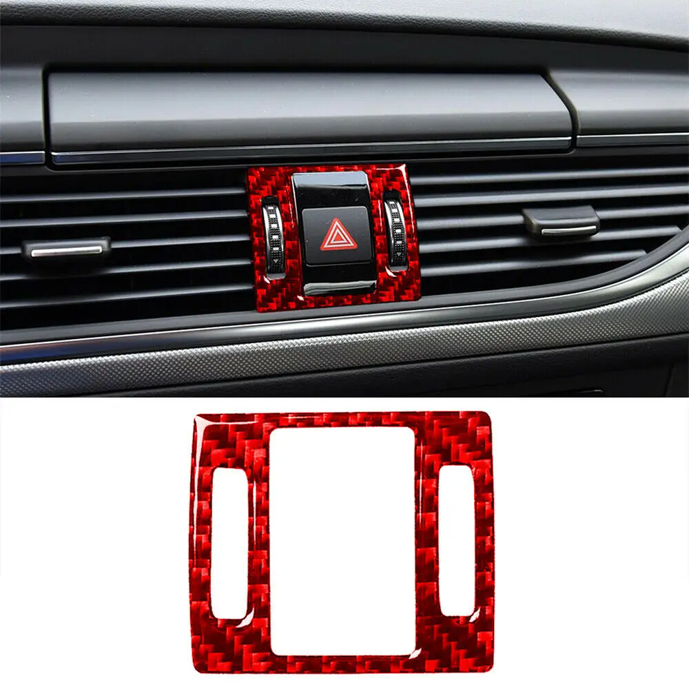 Car Warning Light Frame Cover Decor For Audi A6 C7 12-18 A7 Center Console Display Panel Carbon Fiber Sticker Car Accessories