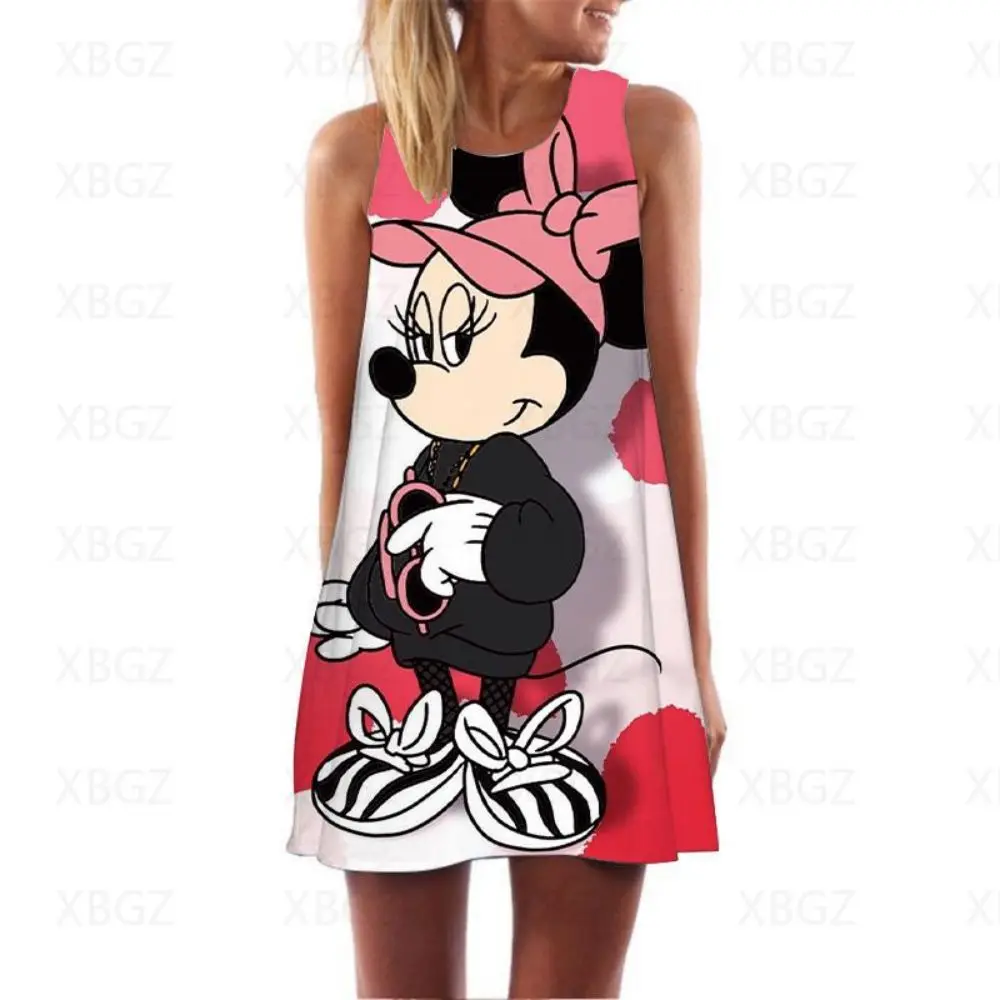 

Sexy Minnie Mouse Dresses for Women 2022 Fashion Women's Dress Mini Summer Woman Cartoon Sleeveless Print Loose Beach Boho Top