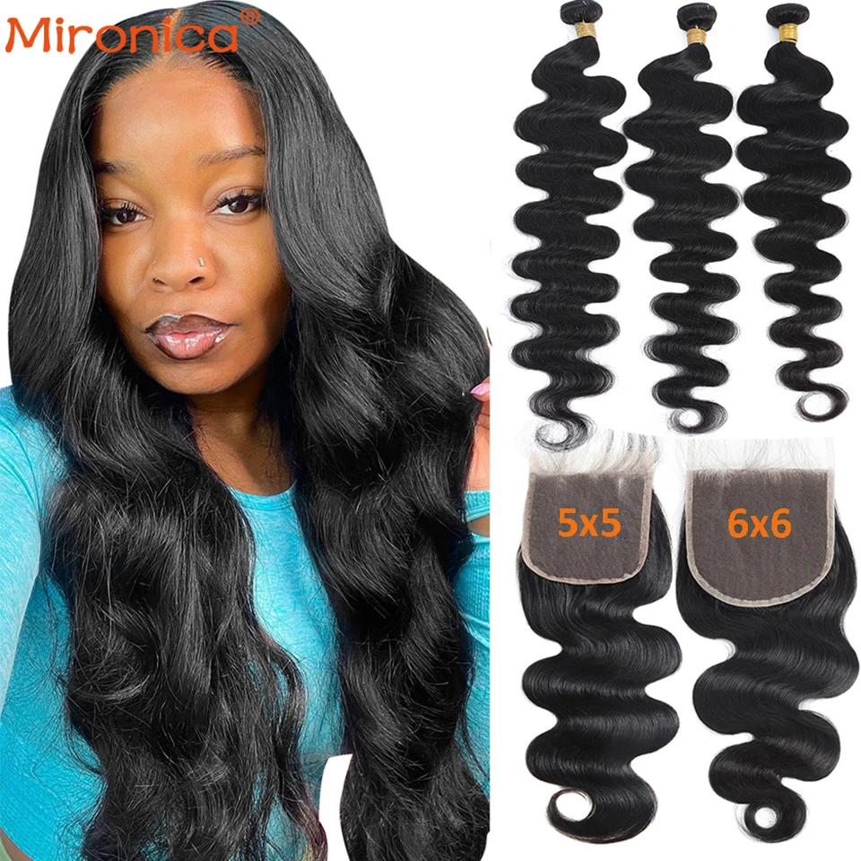 Body Wave Bundles With 5x5 6x6 HD Transparent Lace Closure Brazilian Human Hair Weave Bundles Extensions With 13x4 Lace Frontal