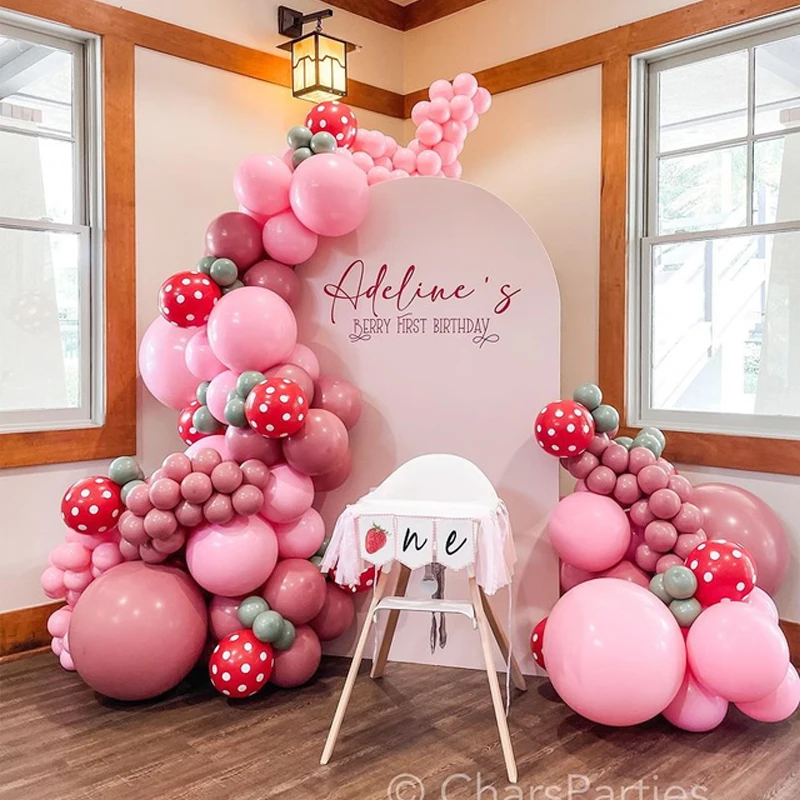 

123pcs Pink Strawberry Balloon Garland Arch Kits Latex Helium Ballon Wedding Happy Birthday Party Decorations Baby Shower Globos