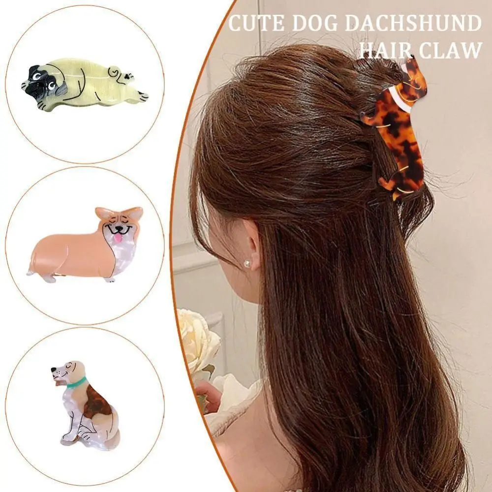 

Заколки для волос в форме животных из ацетата, Симпатичные геометрические заколки для волос в форме собаки, аксессуары для волос, заколки для хвоста для девочек