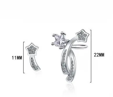 Real 925 Sterling Silver Sweet Asymmetric Star Shine CZ Stud Earring Boucle d'oreille For Women Wedding Fine Jewelry DA3019