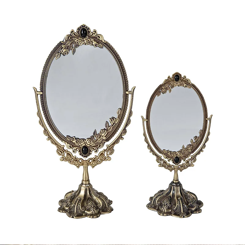 

Bronze Desktop Large Double-Sided Makeup Dormitory HD Hairdressing Retro Princess Mirror