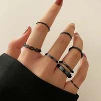 vintage black rings set for women metal punk ring round geometric simple finger rings girls party jewelry bijoux femme