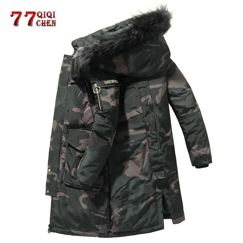 

Winter Camouflage Down Jacket Men -30 Degrees Thick Warm Long Parkas Coats Fur Collar Windbreaker 90% White Duck Jackets