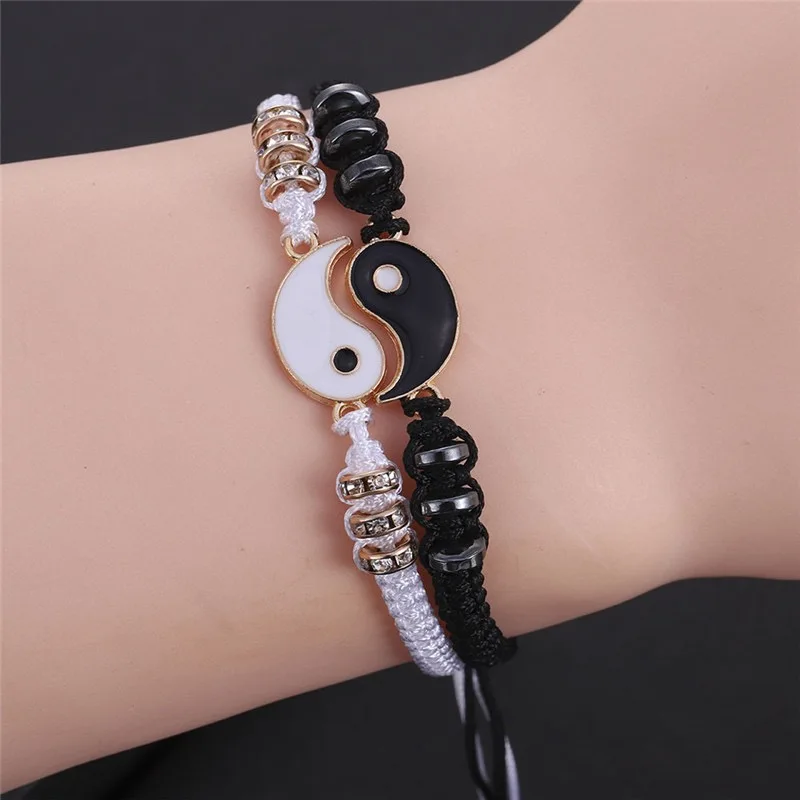 

Fashion Couple Bracelets Tai Chi Yin Yang Hand-Woven Stitching Alloy Pendant Adjustable Rope Bracelets For Women Party Jewelry