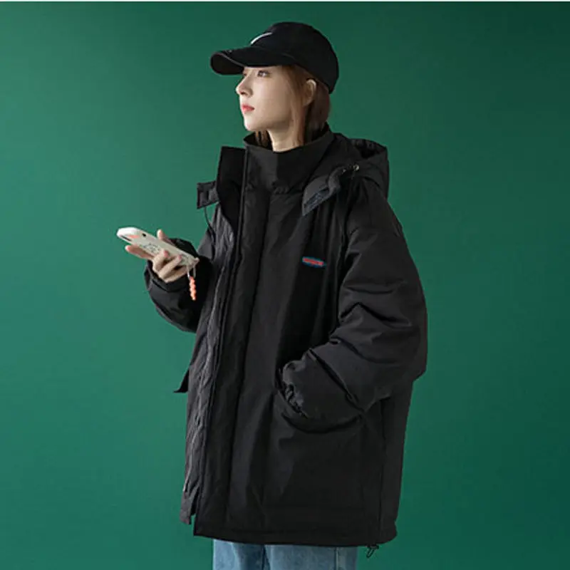 

Deeptown Winter Jacket Women Harajuku Fashion Zipper Hooded Puffer Jackets Korean Streetwear Oversized Black Gothic Warm Coats