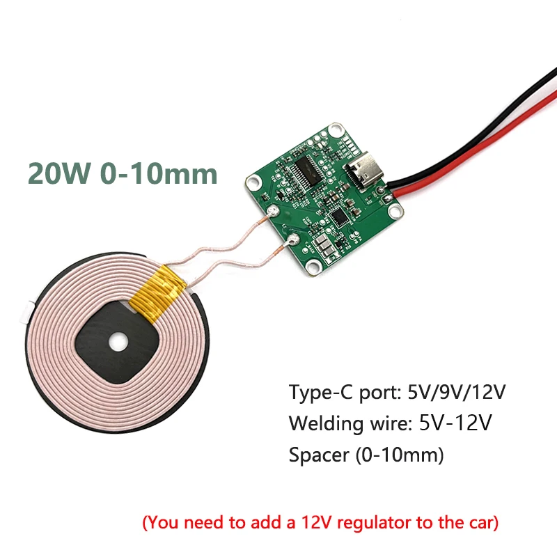 15w20w high power 5v 12v fast charging wireless charger transmitter module type c usb coil qi universal for car phone battery free global shipping