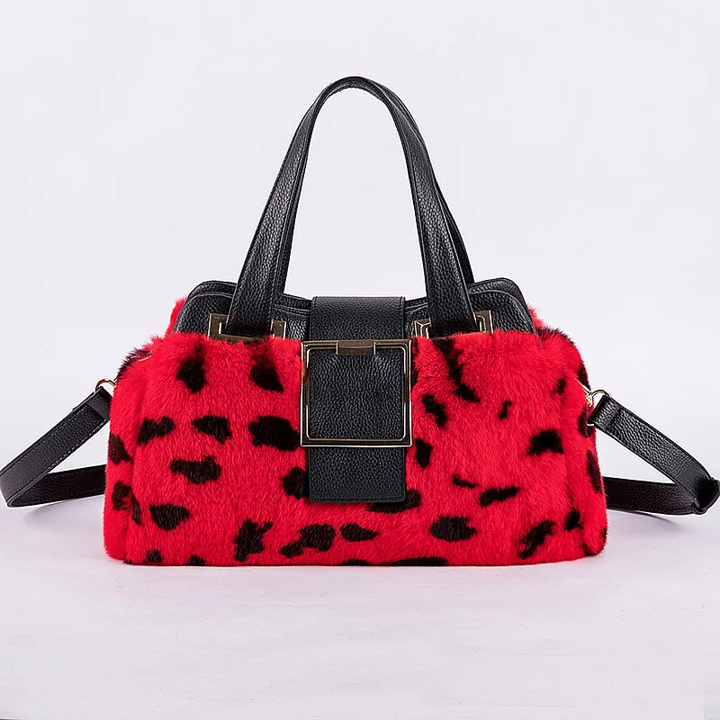 Новые зимние женские сумки из натуральной кожи с леопардовым мехом сумка Boston