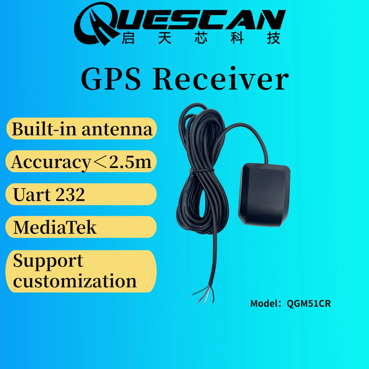 

Quescan Marine GPS Receiver Antenna RS232 GPS Module Marine Antenna 232 GPS Receiver,4800bps,1hz,NMEA0183,3.3-5.0v,3 Meters