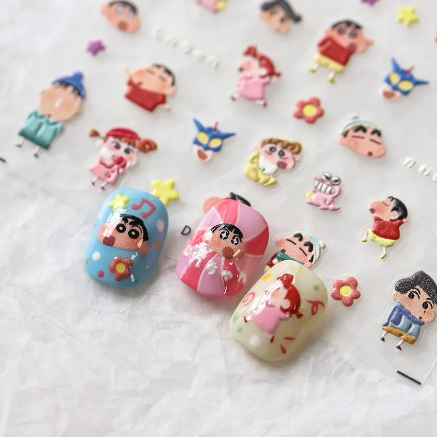 Фото 1 шт. 5D наклейки для ногтей серии Kawaii Crayon Shin-chan, пастельные цвета, объемные стикеры, легко наносятся, для повседневного использования №3