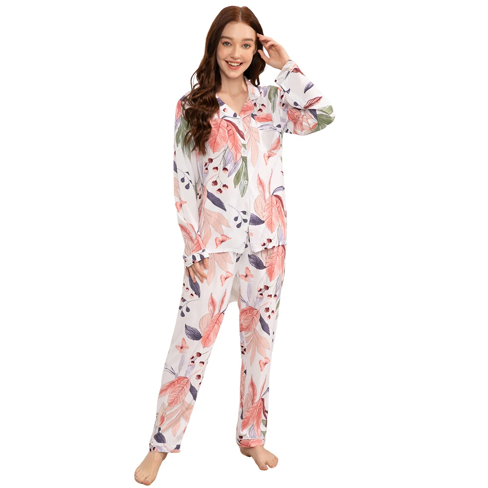 New 100% Viscose Long-sleeved Trousers Ladies Pajamas Suit 3XL Plus Size Long Sleepwear Leisure Homewear Women's Nightwear