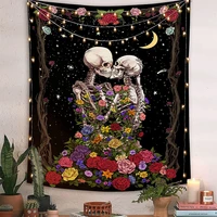 lover skull moon tapestry flower wall hanging black psychedelic tapestries wall carpet cloth home decor 95x73cm hippie tapestry