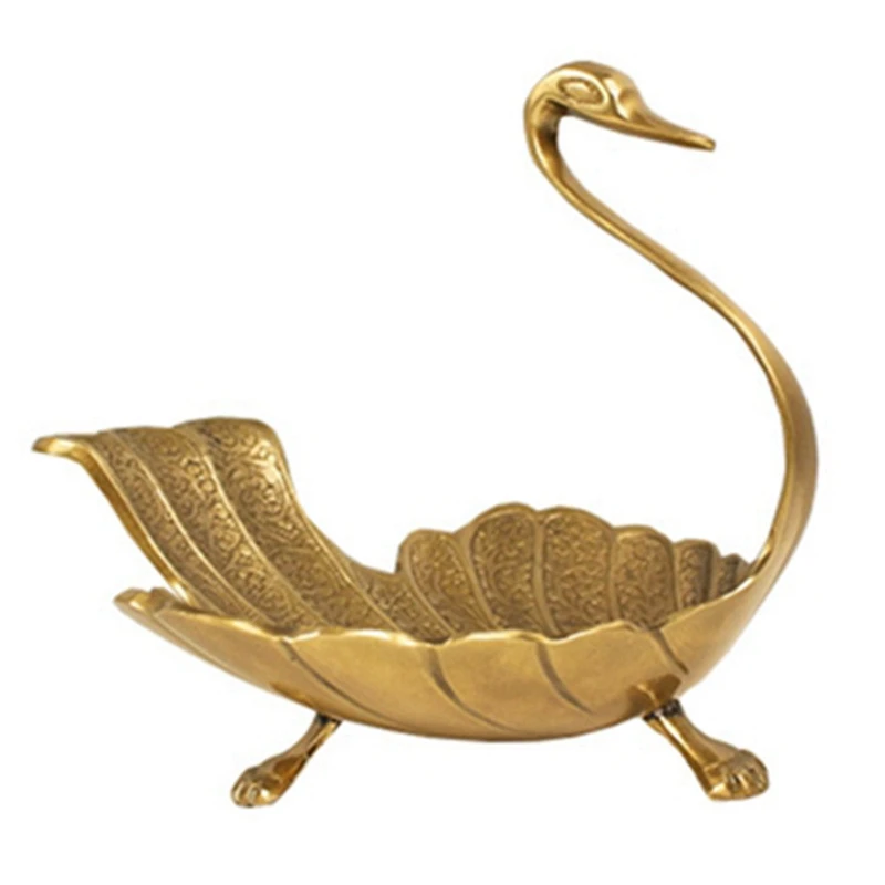 

Carved Brass Storage Tray Swan Jewelry Trays Home Decoration Living Room Desktop Decor Retro Handmade Brass Trays