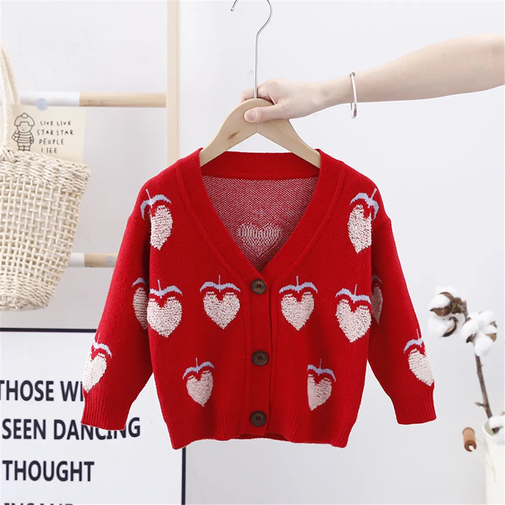 Детский трикотажный кардиган с длинным рукавом принтом сердечек |