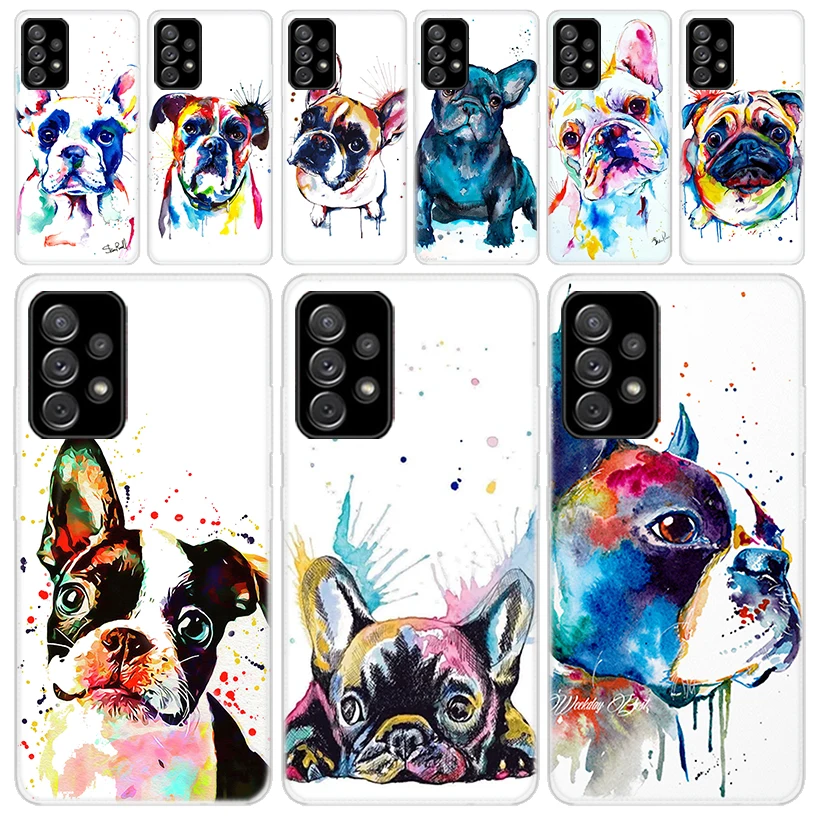 

French Bulldog Dog Pug Transparent Soft Phone Case for Samsung A53 A52 A13 A12 A23 A22 A33 A32 A03S A02S A14 A04S A73 A72 Cover