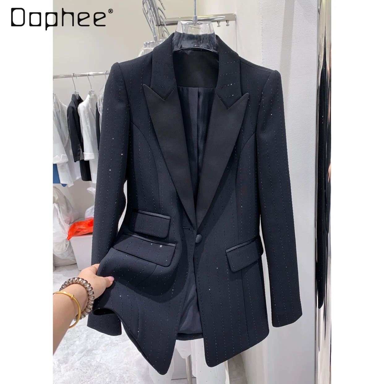 

Женский черный блейзер с длинным рукавом, Модный облегающий блейзер в Корейском стиле с вышивкой, Осень-зима 2022