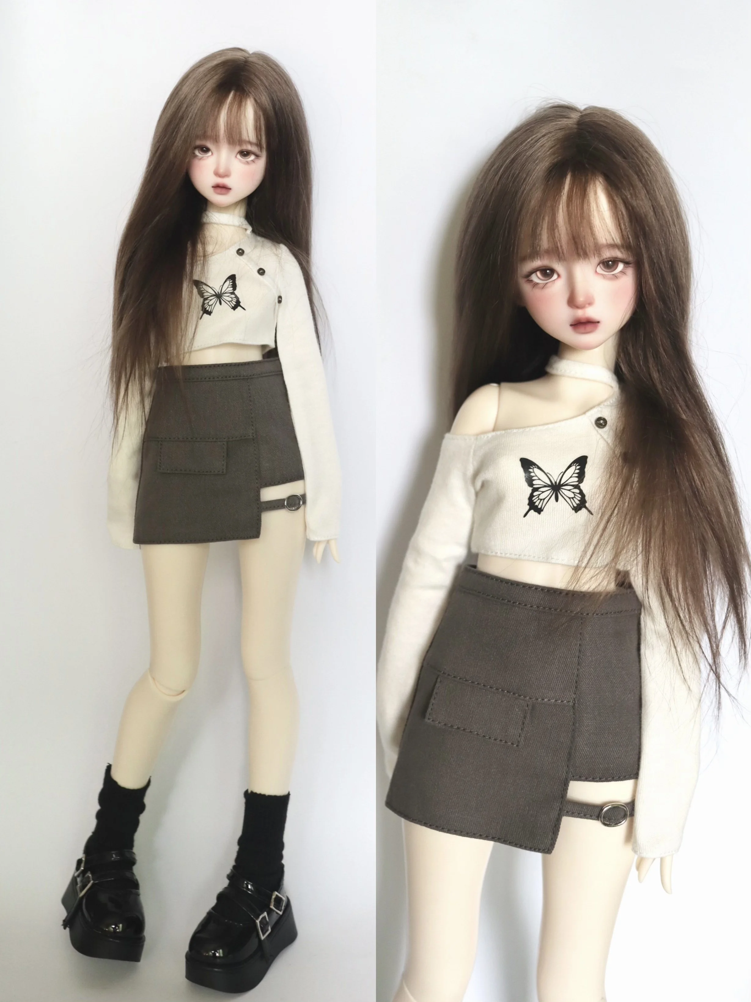 Фото Одежда для кукол BJD (1/4 BJD) Одежда для малышей Блузка с открытыми плечами и лямкой-бабочкой на шее Блузка с открытыми штанинами Юбка с короткими штанинами №3