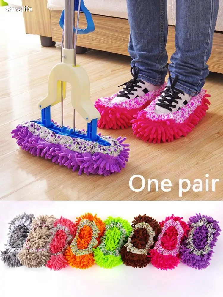 

vanzlife unpick and wash the lazy mop slippers set of household chenille brush to sweep the floor mop cloth foot unpick and wash