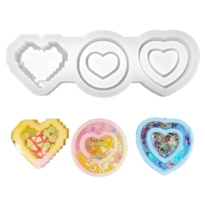 

Q81D Glossy Geometry Three Even Multi-layer Love Silicone Epoxy Resin Mold DIY Keychain Pendant for Bag Decorations Craft
