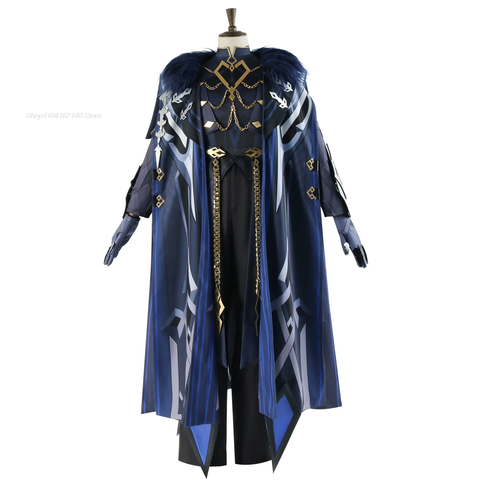 II Capitano Cospaly Genshin Impact Eleven Fatui Harbinger Costume Cloak Shield Black Uniform Halloween Party Captain