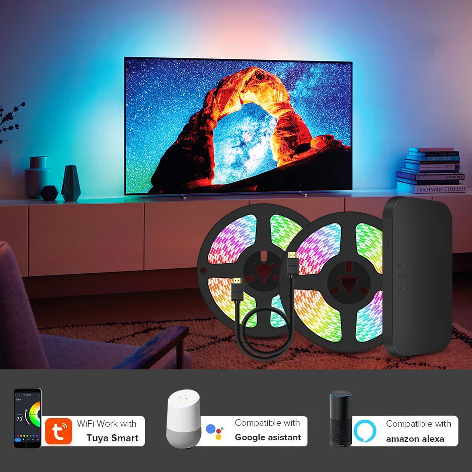 

RGB Tuya LED Light Strip Immersive TV Screen Background Synchronization Ambient Light WiFi Smart APP HDMI Sync Atmosphere Lamp